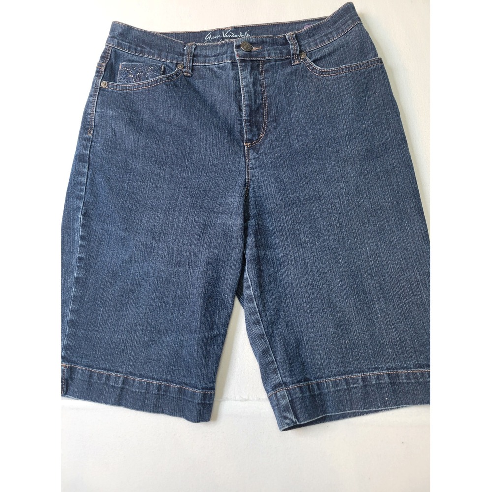 Gloria Vanderbilt Amanda Dark Wash Denim Bermuda Shorts Embroidered Pockets 8